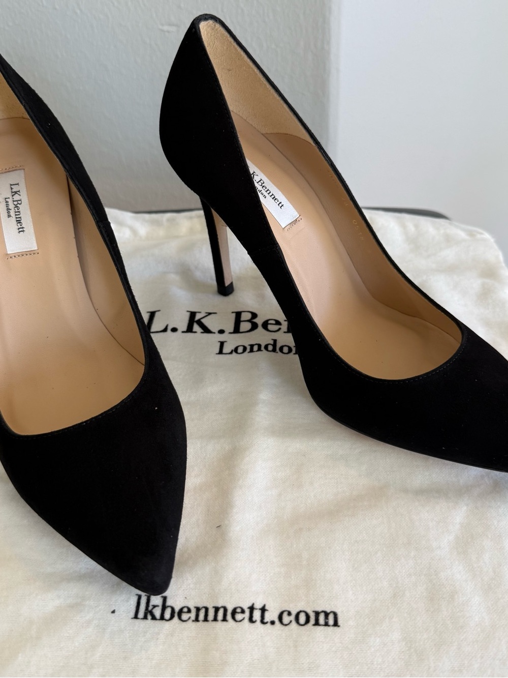 LK Bennett Black Suede Pointed Toe Stiletto Pumps